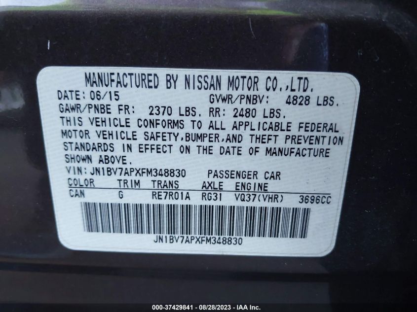 2015 INFINITI Q50 PREMIUM - JN1BV7APXFM348830