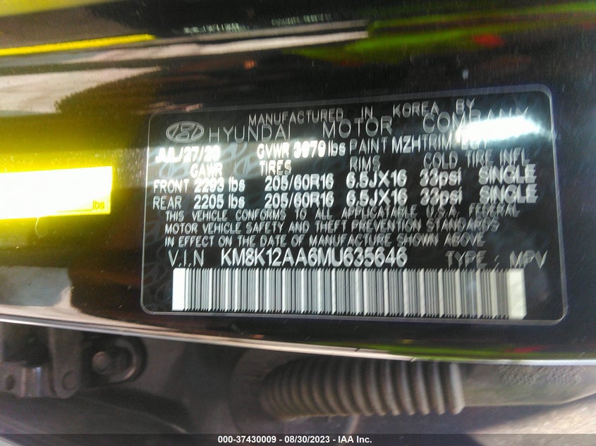 VIN KM8K12AA6MU635646 2021 HYUNDAI KONA SE