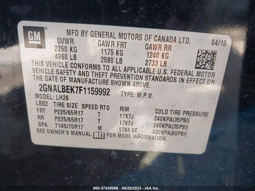 2015 CHEVROLET EQUINOX LT - 2GNALBEK4F1159920