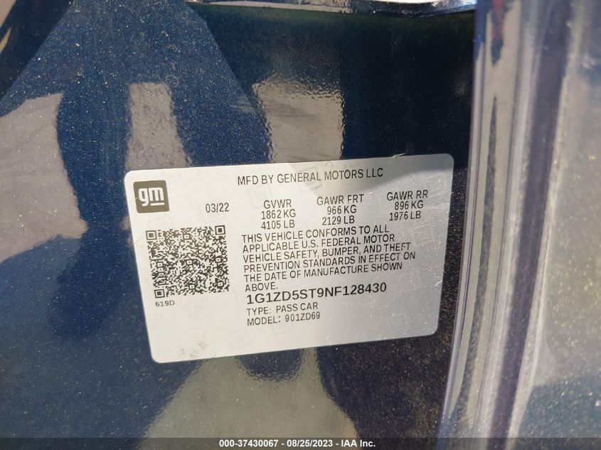 2022 CHEVROLET MALIBU LT - 1G1ZD5ST9NF128430
