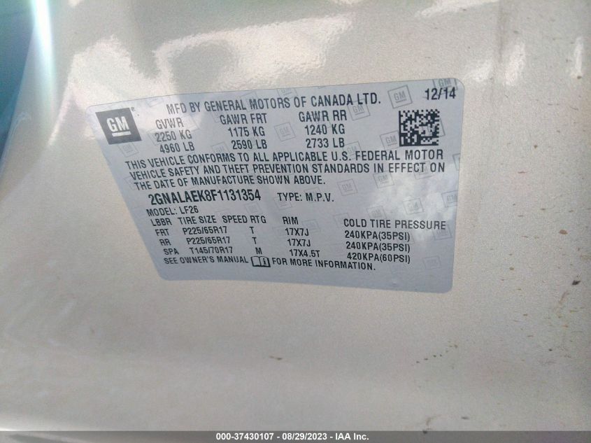 2015 CHEVROLET EQUINOX LS - 2GNALAEK8F1131354