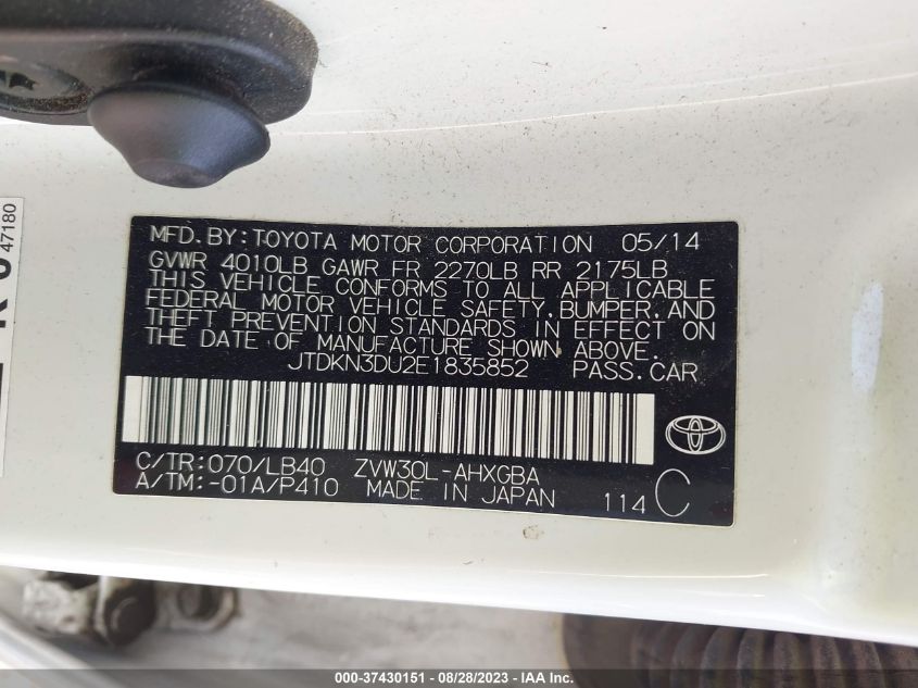 2014 TOYOTA PRIUS FOUR/FIVE/THREE/ONE/TWO - JTDKN3DU2E1835852