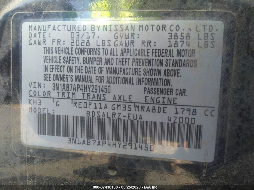 2017 NISSAN SENTRA SR - 3N1AB7AP4HY291450