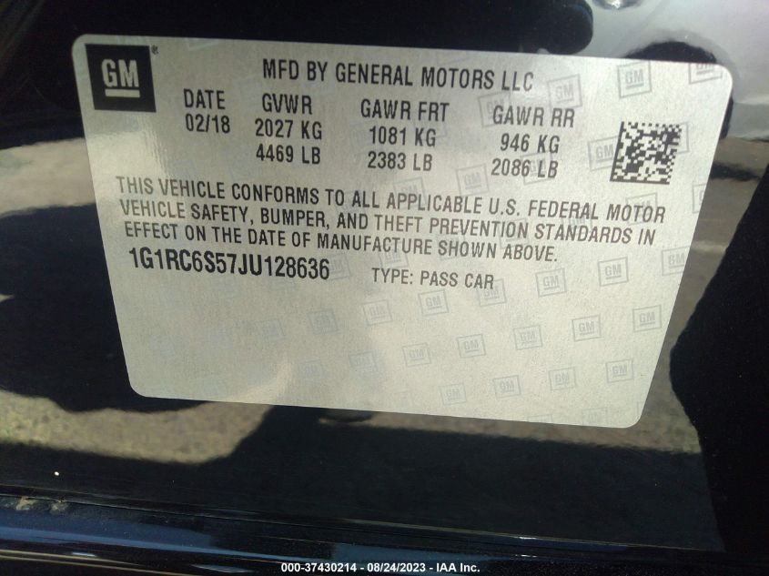 2018 CHEVROLET VOLT LT - 1G1RC6S57JU128636