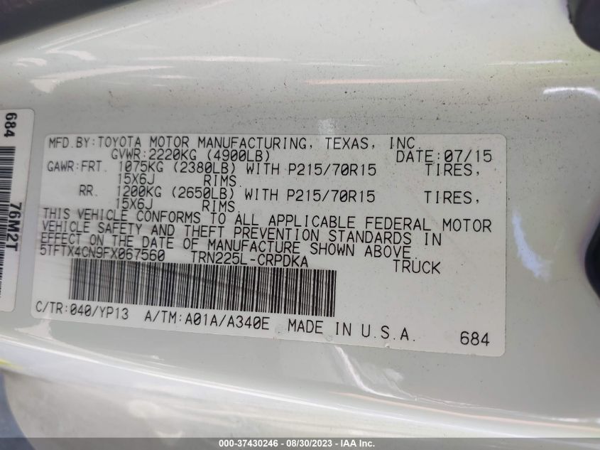 2015 TOYOTA TACOMA - 5TFTX4CN9FX067560