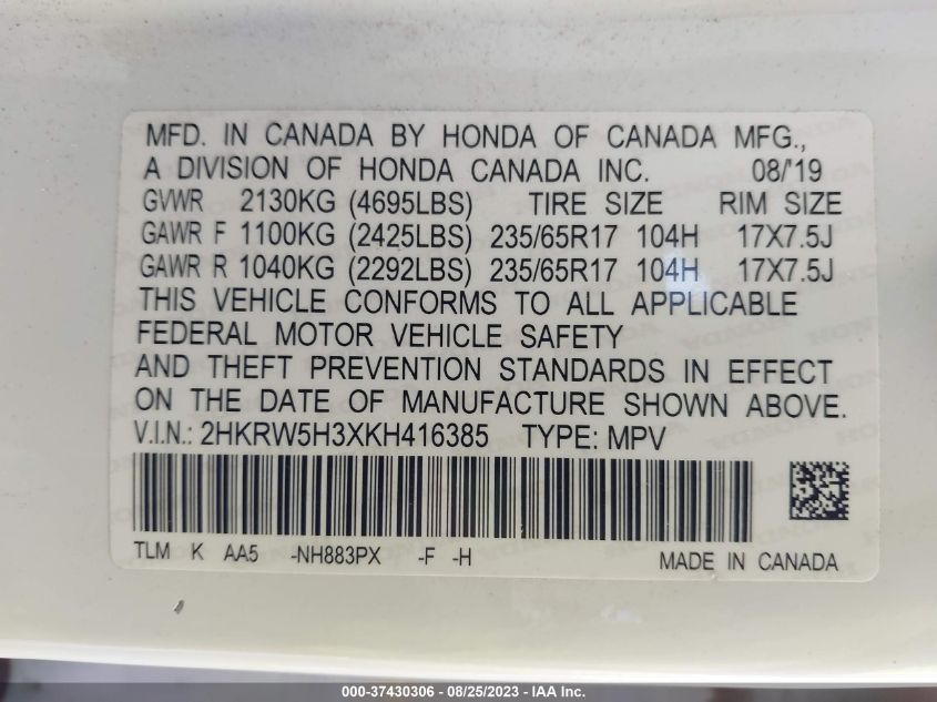 2019 HONDA CR-V LX - 2HKRW5H3XKH416385