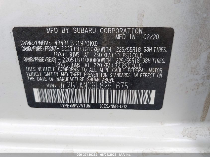 2020 SUBARU CROSSTREK LIMITED - JF2GTANC6L8251675
