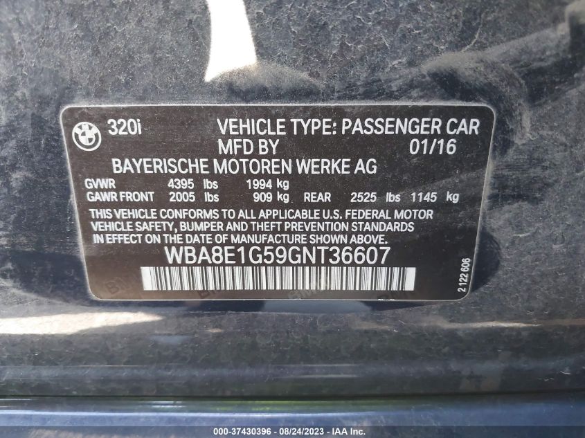 2016 BMW 3 SERIES 320I - WBA8E1G59GNT36607