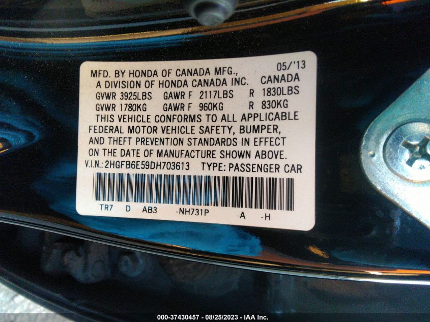 2013 HONDA CIVIC SDN SI - 2HGFB6E59DH703613