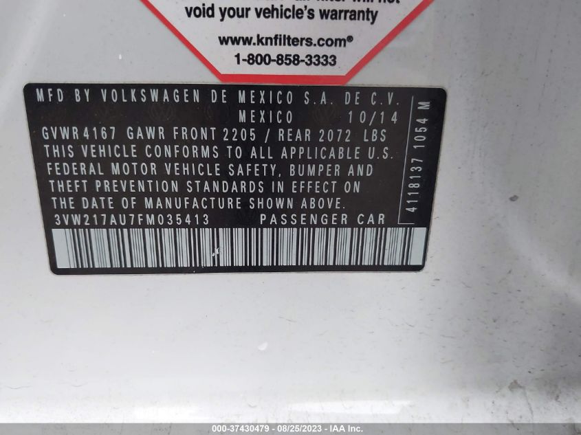 2015 VOLKSWAGEN GOLF TSI SE - 3VW217AU7FM035413