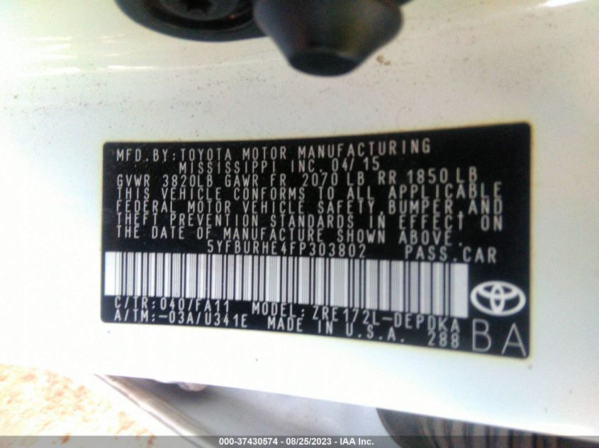 2015 TOYOTA COROLLA L/LE/LE PLS/PRM/S/S PLS - 5YFBURHE5FP265111