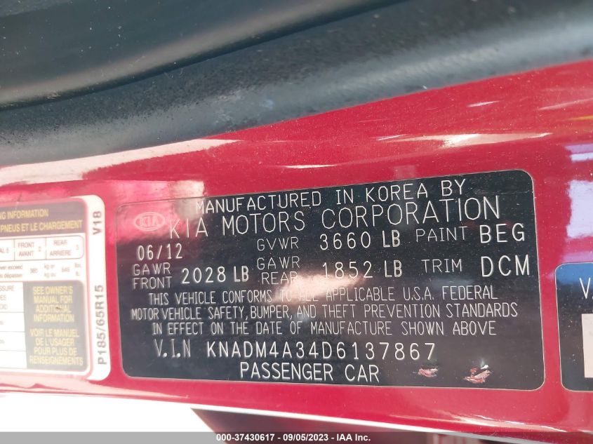 2013 KIA RIO LX - KNADM4A34D6137867