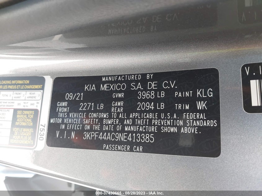 VIN 3KPF44AC9NE413385 2022 KIA FORTE GT