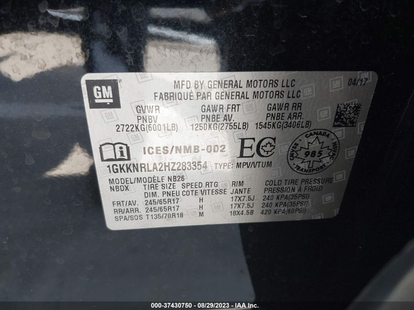 2017 GMC ACADIA SLE - 1GKKNRLA2HZ283354