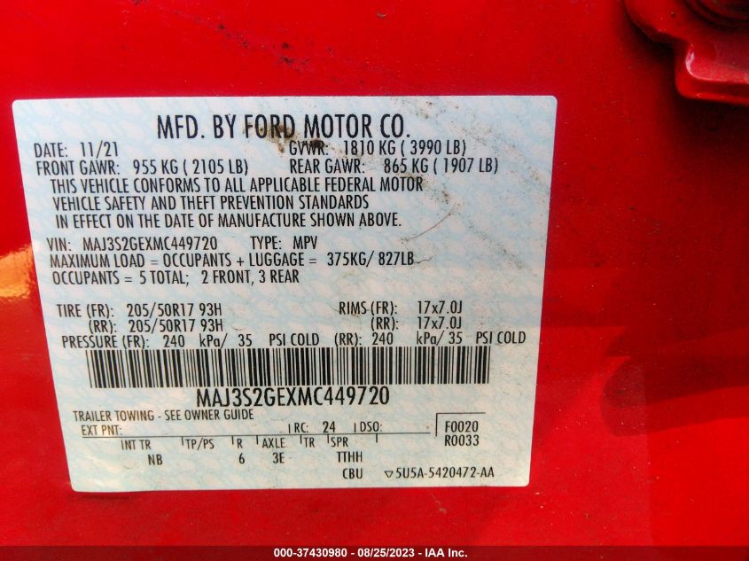 2021 FORD ECOSPORT SE - MAJ3S2GEXMC449720