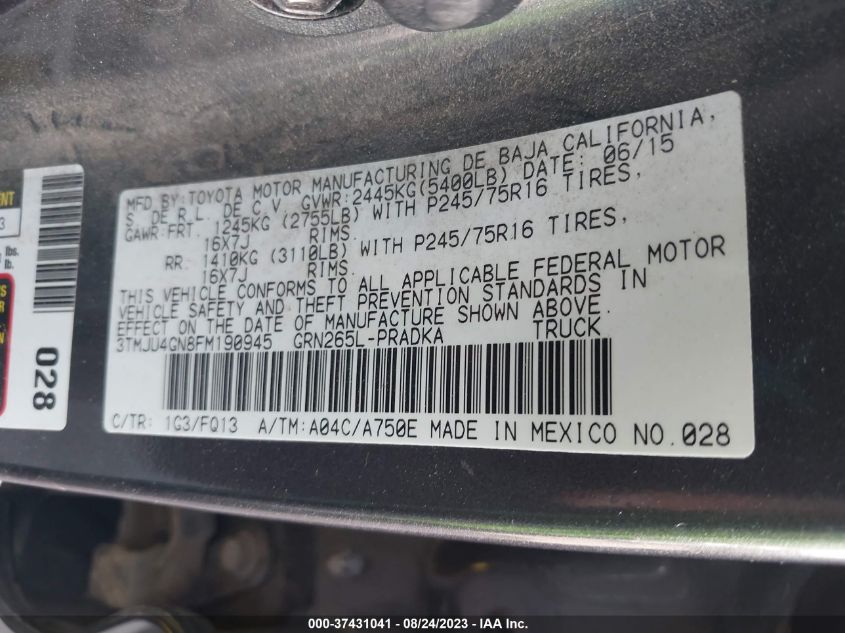 2015 TOYOTA TACOMA PRERUNNER - 3TMJU4GN8FM190945