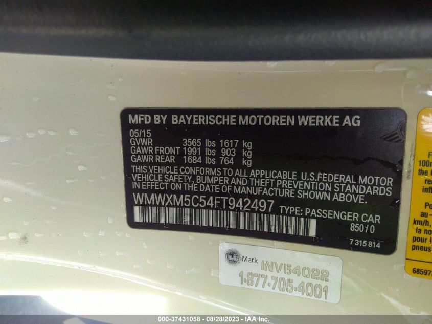2015 MINI COOPER HARDTOP - WMWXM5C54FT942497