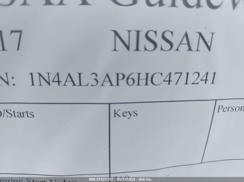 2017 NISSAN ALTIMA 2.5 S - 1N4AL3AP6HC471241