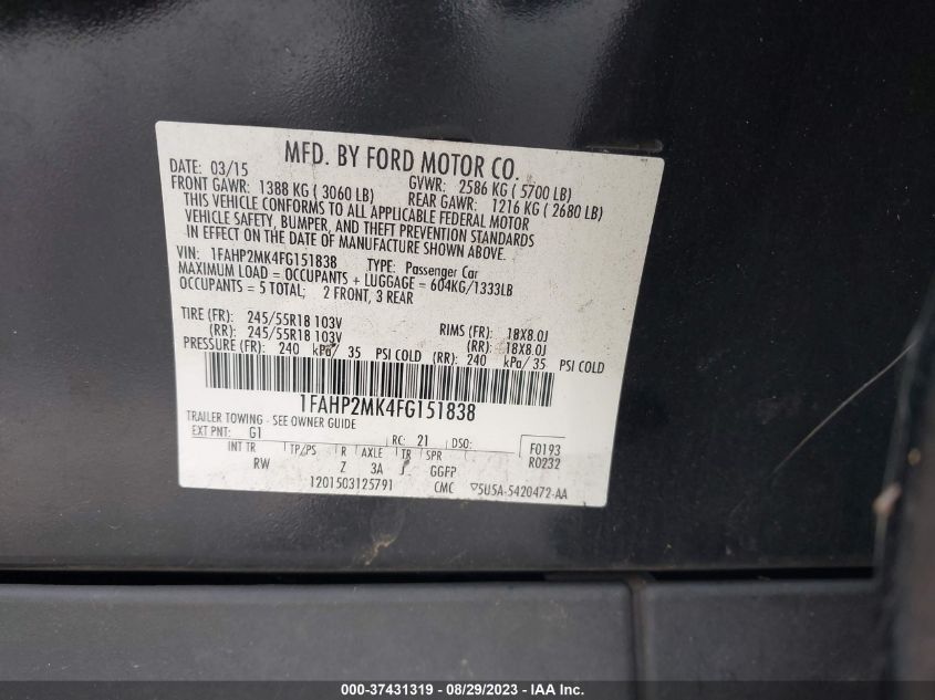 2015 FORD SEDAN POLICE INTERCEPTOR 1FAHP2MK4FG151838