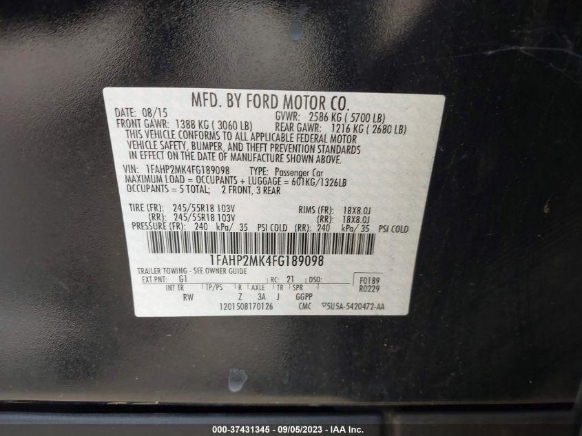 2015 FORD SEDAN POLICE INTERCEPTOR 1FAHP2MK4FG189098