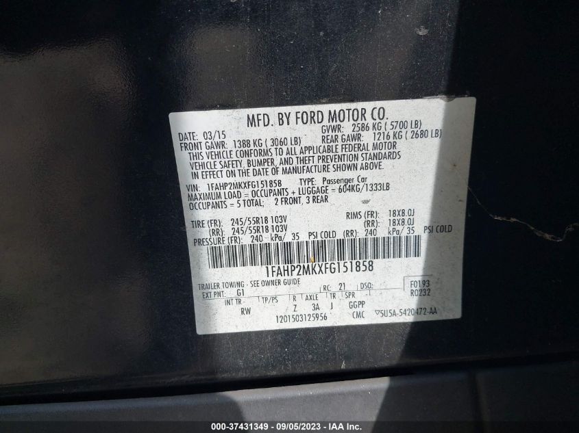 2015 FORD SEDAN POLICE INTERCEPTOR 1FAHP2MKXFG151858