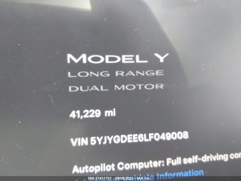 VIN 5YJYGDEE6LF049008 2020 TESLA MODEL Y