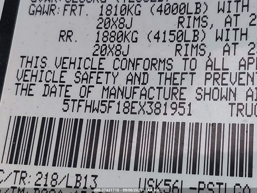 2014 TOYOTA TUNDRA 4WD TRUCK LTD 5TFHW5F18EX381951