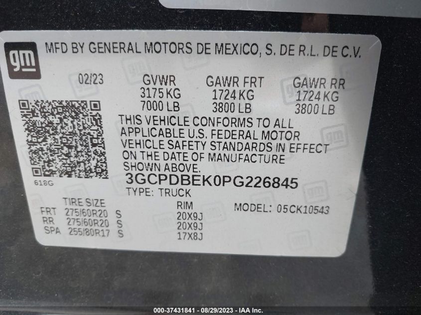 2023 CHEVROLET SILVERADO 1500 CUSTOM - 3GCPDBEK0PG226845
