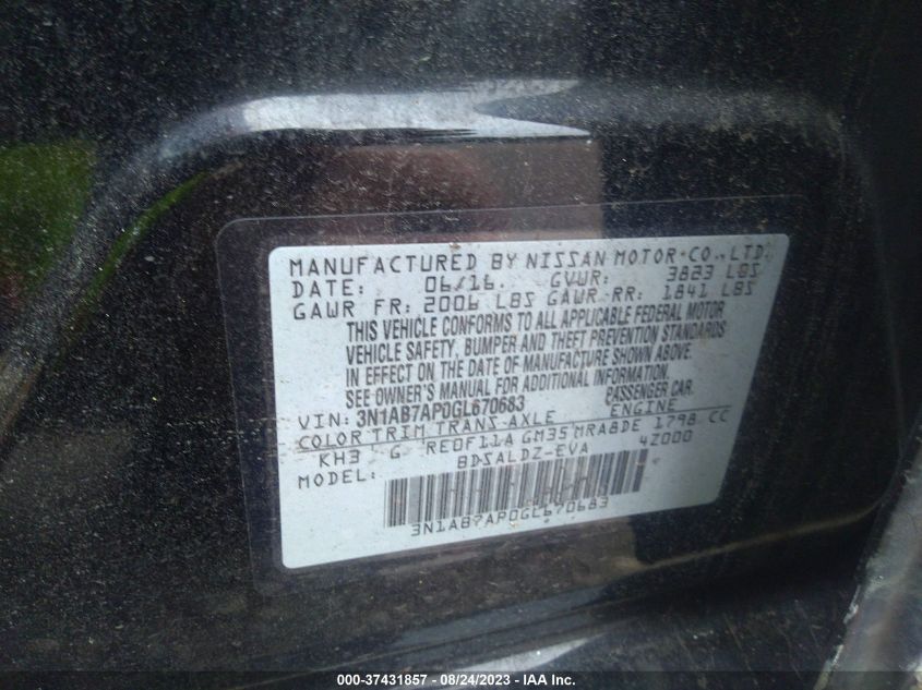 2016 NISSAN SENTRA SV - 3N1AB7AP0GL670683