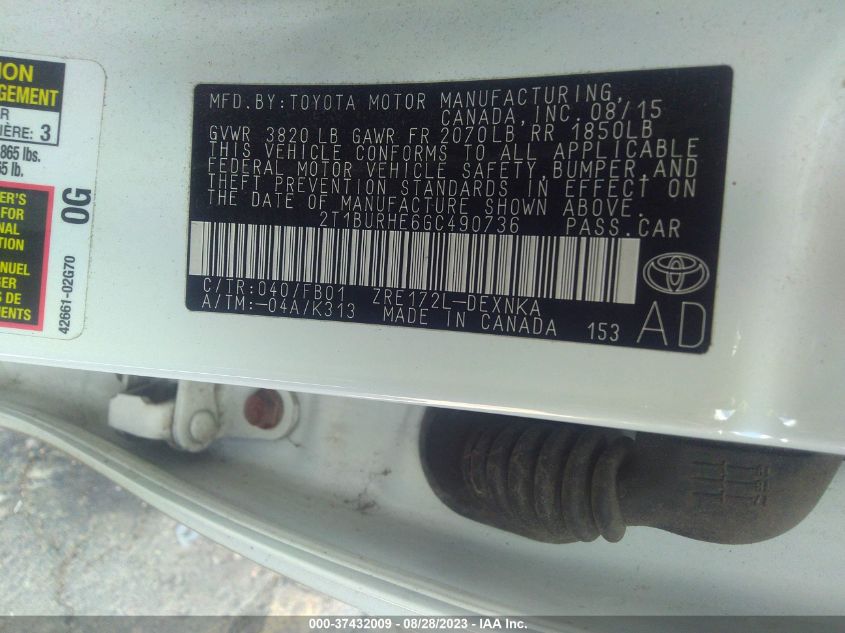 2016 TOYOTA COROLLA LE - 2T1BURHE6GC490736