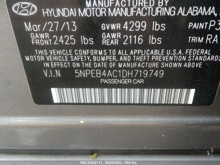 2013 HYUNDAI SONATA GLS PZEV - 5NPEB4AC1DH719749