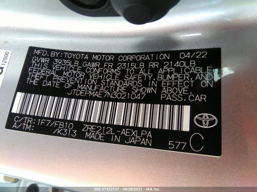 2022 TOYOTA COROLLA LE - JTDEPMAE7N3021047