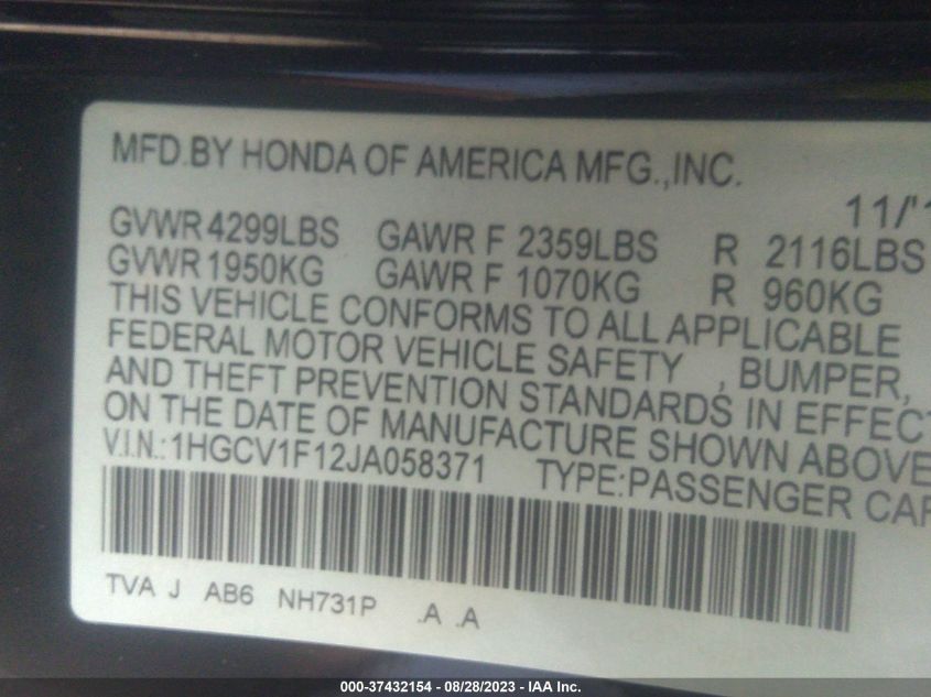 2018 HONDA ACCORD LX - 1HGCV1F12JA058371