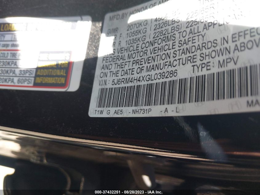 2016 HONDA CR-V SE - 5J6RM4H4XGL039286