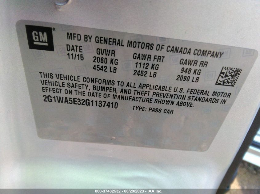 2016 CHEVROLET IMPALA LIMITED LS - 2G1WA5E32G1137410