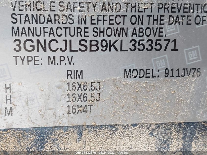 2019 CHEVROLET TRAX LT - 3GNCJLSB9KL353571
