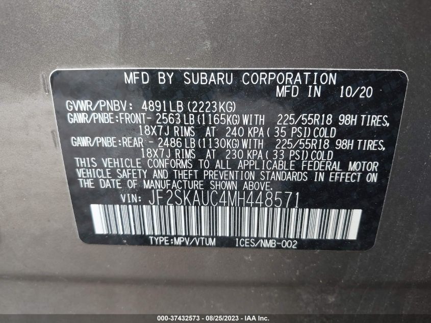 2021 SUBARU FORESTER LIMITED - JF2SKAUC4MH448571