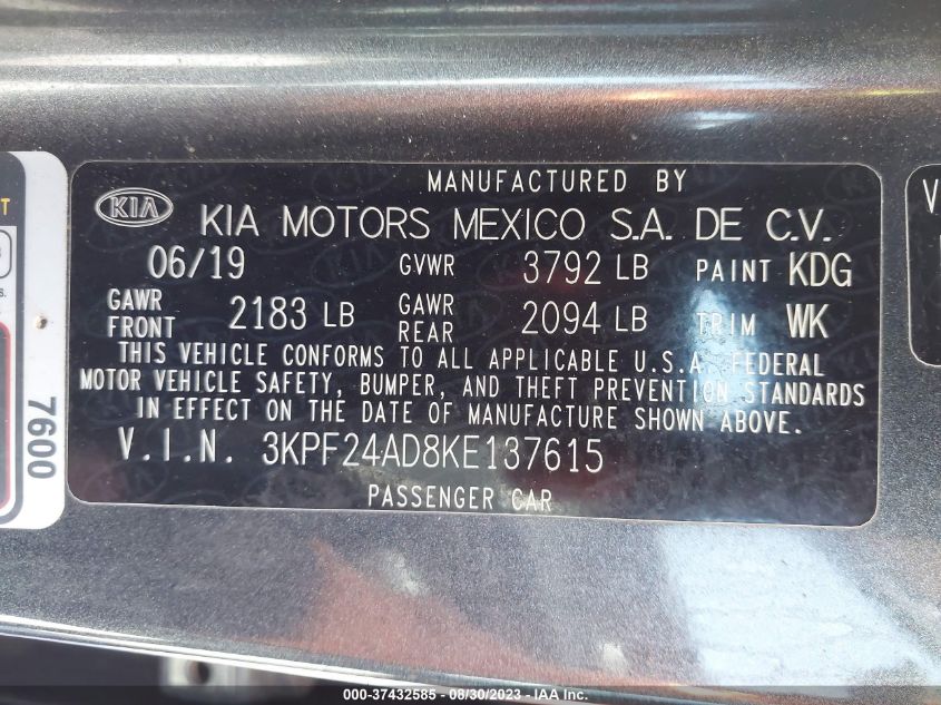 2019 KIA FORTE FE - 3KPF24AD8KE137615