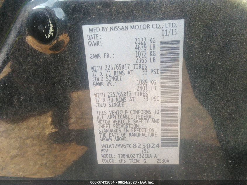 2015 NISSAN ROGUE SV - 5N1AT2MV6FC825024
