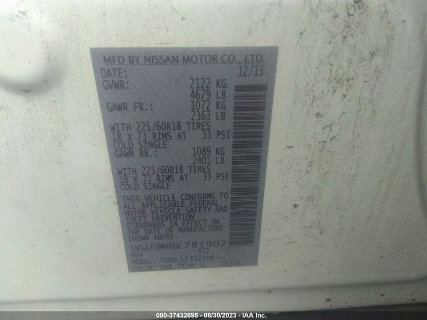 2016 NISSAN ROGUE SL - 5N1AT2MV6GC781902