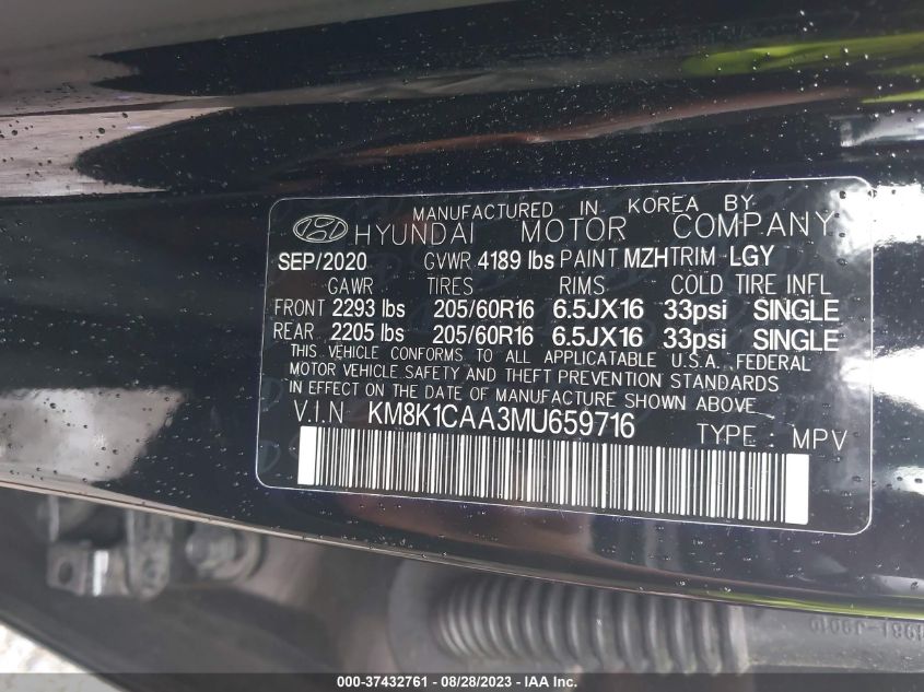 2021 HYUNDAI KONA SE - KM8K1CAA3MU659716