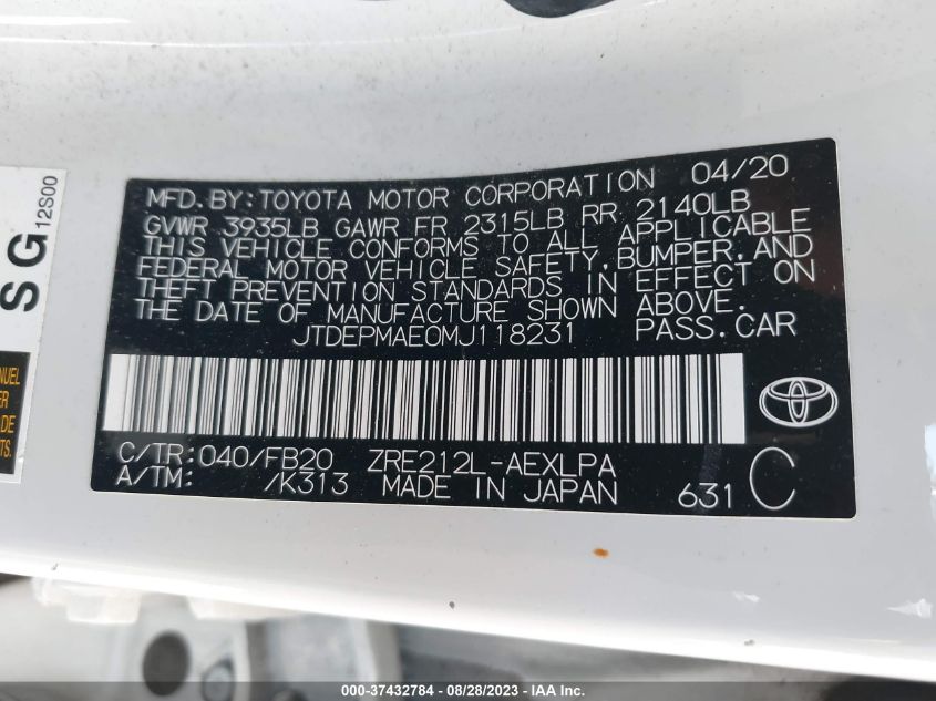 2021 TOYOTA COROLLA LE - JTDEPMAE0MJ118231