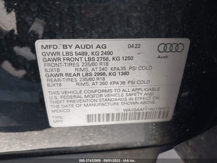 WA1GAAFY1N2106977 Audi Q5 PREMIUM 45 9