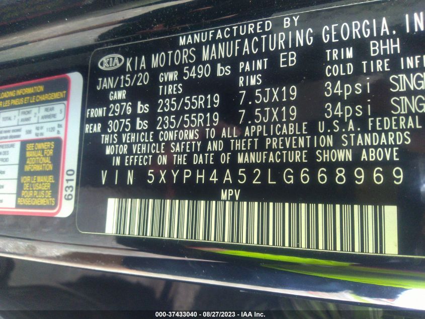 2020 KIA SORENTO EX V6 - 5XYPH4A52LG668969