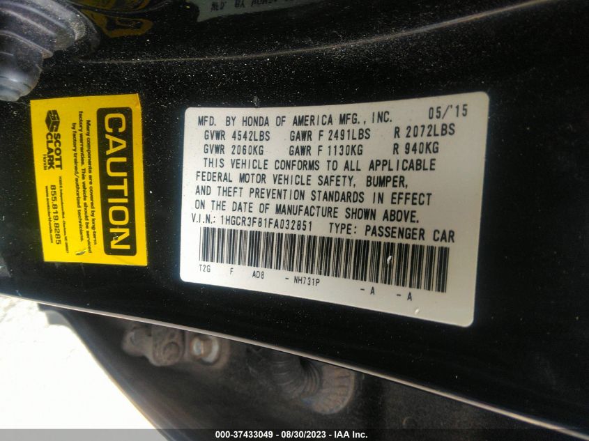 2015 HONDA ACCORD SEDAN EX-L - 1HGCR3F81FA032851