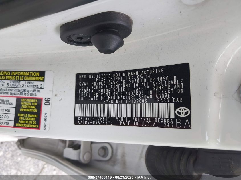 2014 TOYOTA COROLLA L/LE/LE PLS/PRM/S/S PLS - 5YFBURHE5EP132606