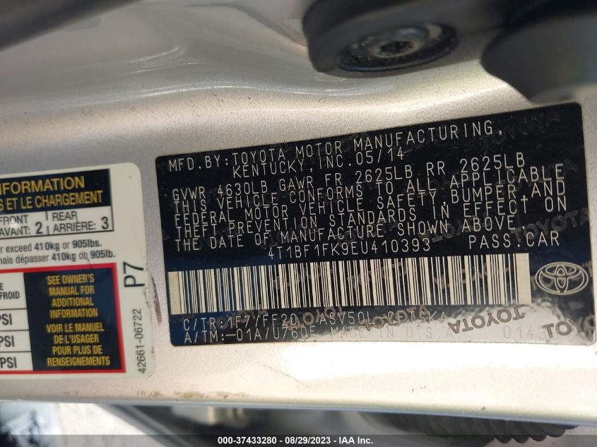 2014 TOYOTA CAMRY L/LE/XLE/SE/SE SPORT - 4T1BF1FK9EU410393