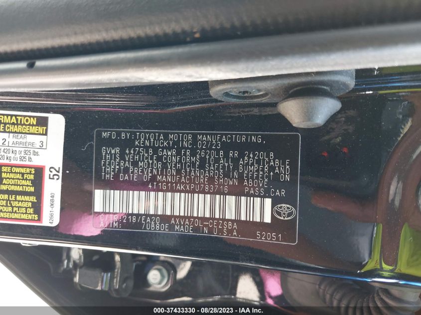 2023 TOYOTA CAMRY SE/SE NIGHTSHADE - 4T1G11AKXPU783716