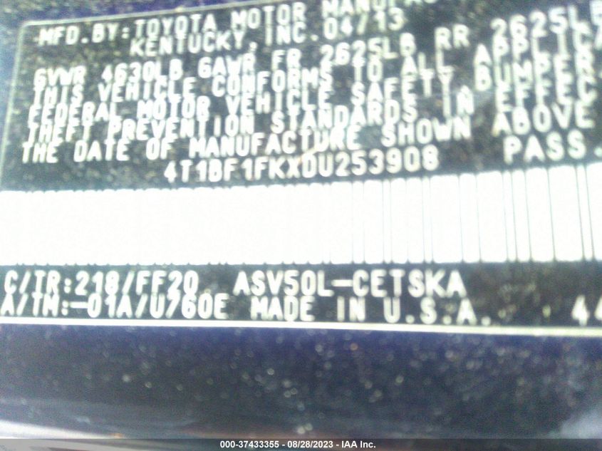 2013 TOYOTA CAMRY L/SE/LE/XLE - 4T1BF1FKXDU253908