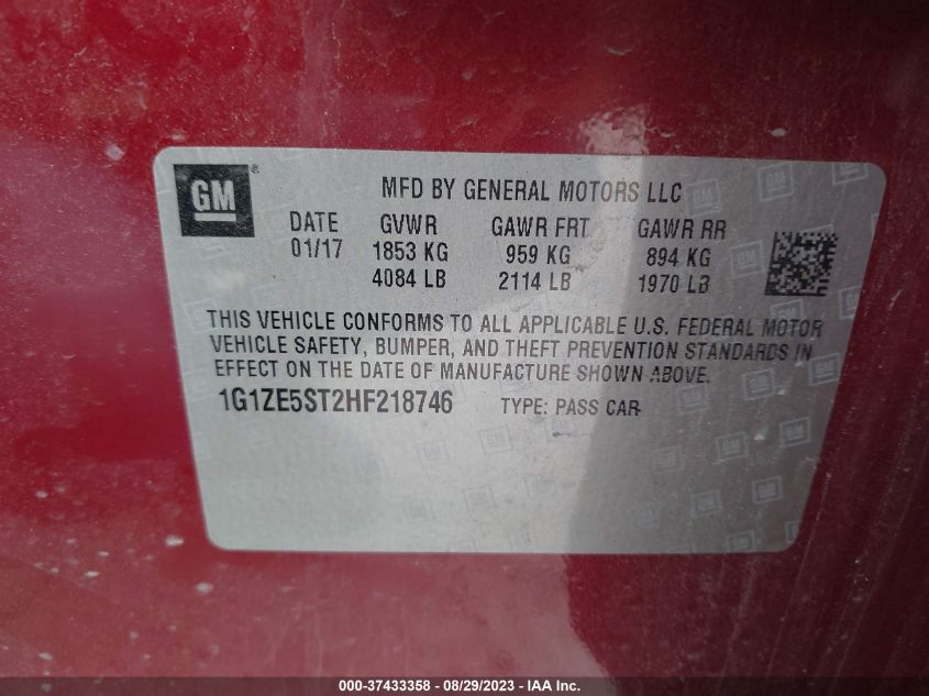 2017 CHEVROLET MALIBU LT - 1G1ZE5ST2HF218746